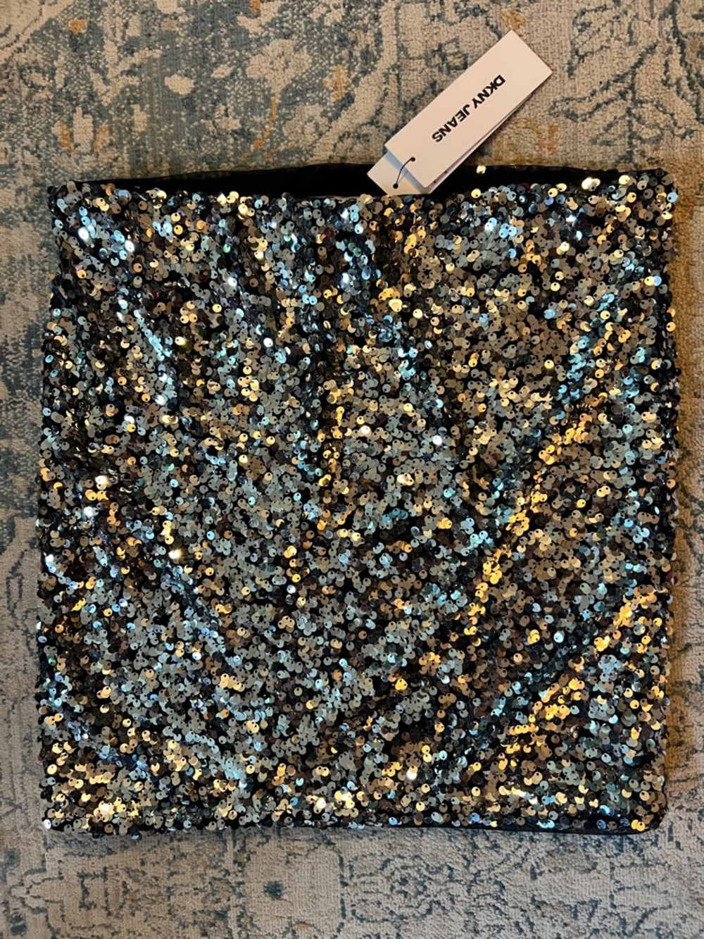 DKNY JEANS Black Sequin Silver Mini Skirt XS (16” length)